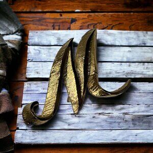 Vintage Mamselle‎ Initial Script Letter M Brooch Pin Brushed Gold Tone Monogram